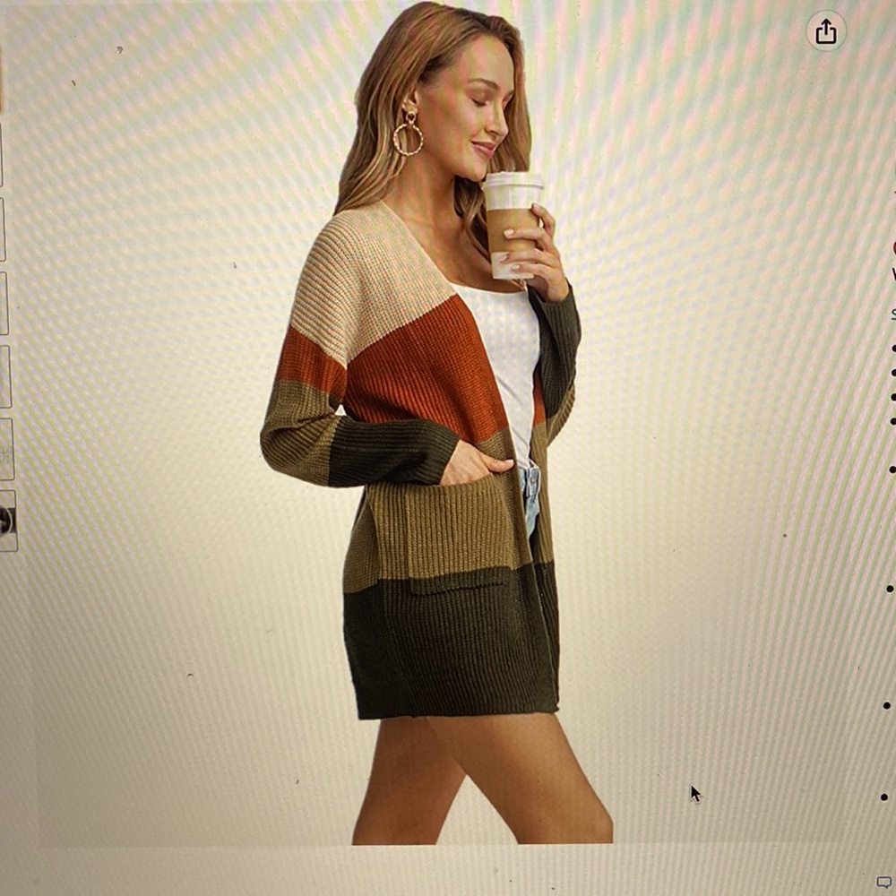 Color blocked striped cardigan with pockets long sleeve open front sweater